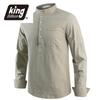Cotton Line Hot Sale Men's Long-Sleeved Shirts Summer Solid Color Stand-Up Collar Casual Beach Style Plus Size