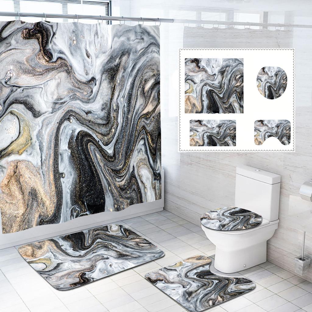 Набор из четырех предметов для ванной: шторка для душа, коврик для пола, набор из трех предметов: шторка-перегородка, коврик для пола