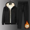 Men's Winter Plus Size Snow Warm Suit Solid Color Long Sleeve Hooded Cardigan + Solid Color Thickened Straight Pants Two-piece Set
