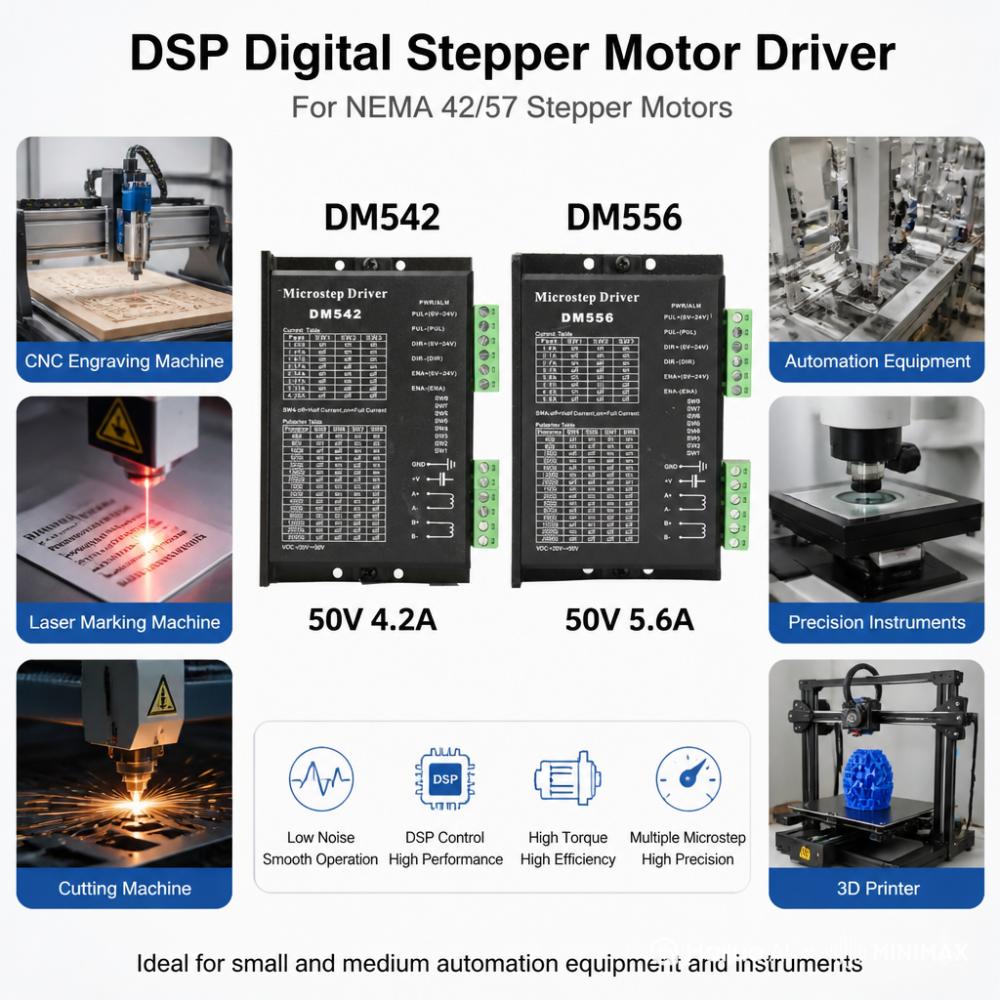 DM542/DM556 DSP Цифровой драйвер шагового двигателя Постоянный ток 20-50 В Nema 17/23 (42/57) Шаговый двигатель для 3D-принтера/Гравировки/лазера