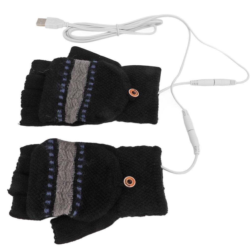 1 пара USB нагреваемых перчаток вязаные без пальцев грелки для рук электрические согревающие перчатки для мужчин для печати спорта улицы черный