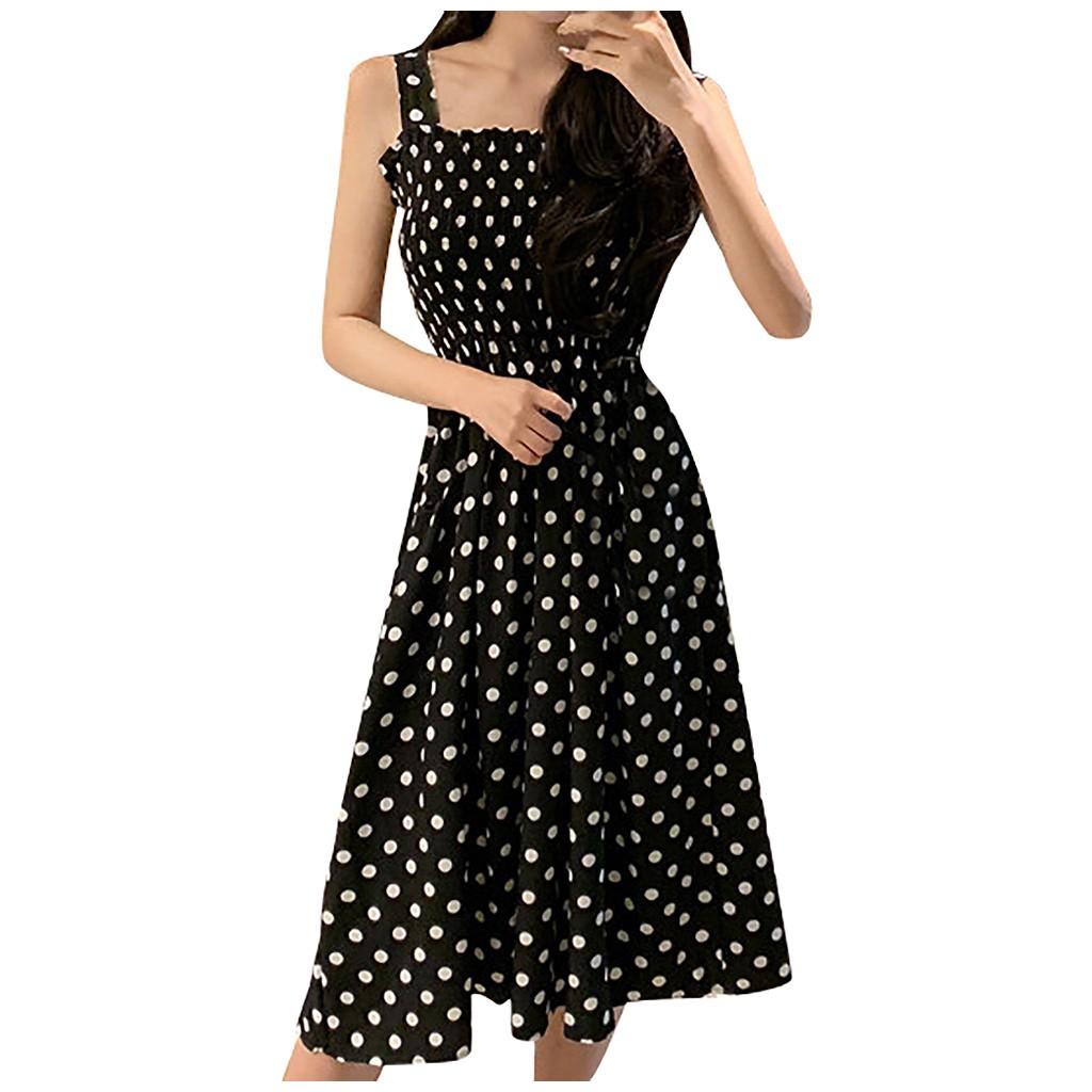 Fashion Women Loose None Sleeve Polka Dot Shouldder Plus Size Casual Dress