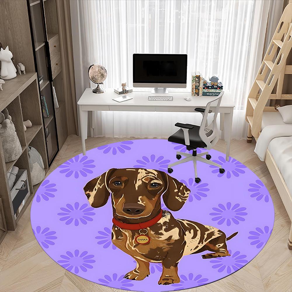 1pc Dachshund Office Round Rug, Non-slip, Soft and Durable Office Rug for Interior Decoration, Perfect for Office, Beautiful Decoration yy260324094