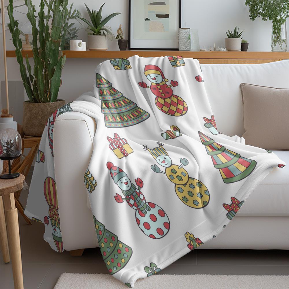 Cozy Throw Blanket Cute Snowman Pattern Winter Home Decor Soft Warm Flannel Blanket Gift Idea Christmas Holiday Festive Design