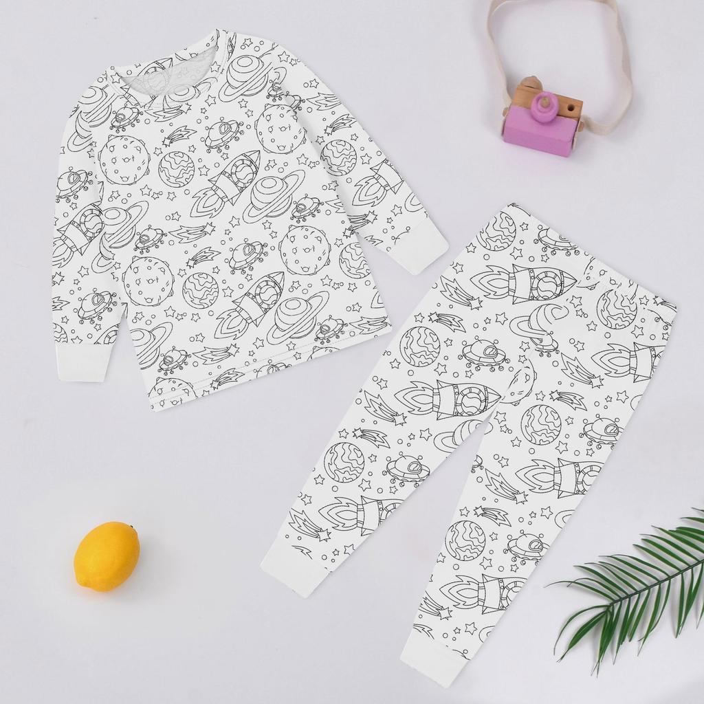 Детский комплект домашней одежды Sketch Coloring Fun Раскрашенная вручную домашняя одежда Пижамный комплект