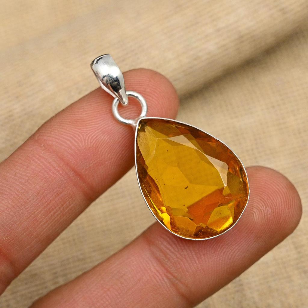Honey Topaz Gemstone Handmade 925 Sterling Silver Jewelry Pendant Fro Her