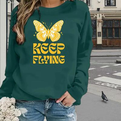 Топы для женщин с принтом бабочек и надписей, круглым вырезом и длинным рукавом, футболка, осенний повседневный тонкий пуловер, женский топ с длинным рукавом