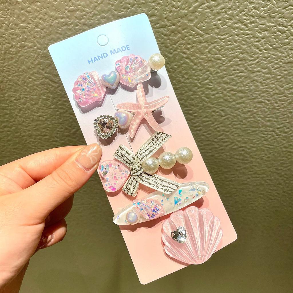 5pcs Ocean Series Shell Starfish Hair Clips Pearl Princess Headdress Hair Accessories