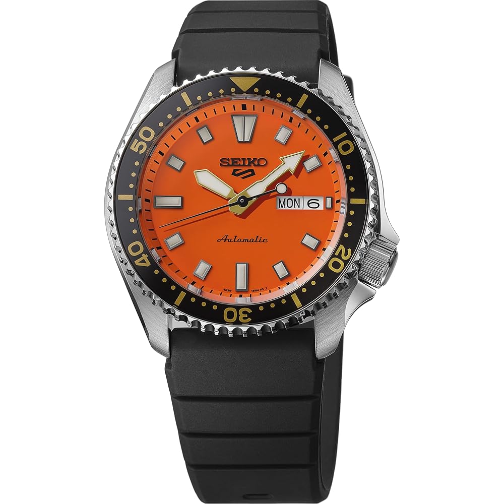 Мужские автоматические часы Seiko 5 Sports Корпус из нержавеющей стали Люминесцентные стрелки Черный Оранжевый