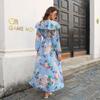 GMXIA Женская мода лето весна цветочный принт с длинным рукавом V-образным вырезом с высокой талией повседневные платья