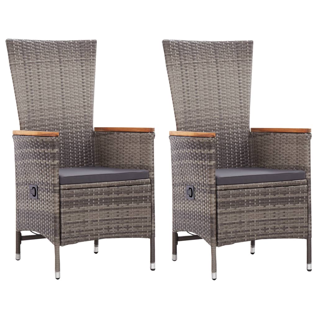 Garden Chairs 2 pcs with Cushions Grey Poly Rattan