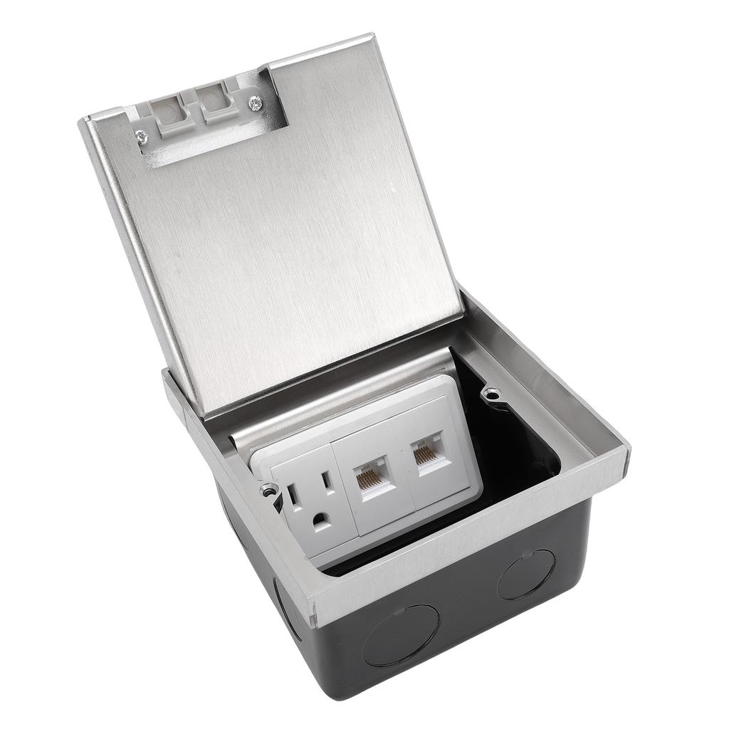 Recessed Floor Electrical Outlet Kit Flat Concealed Receptacle Outlet Water Proof Cover Box 1pc 3 Prong and 2pcs