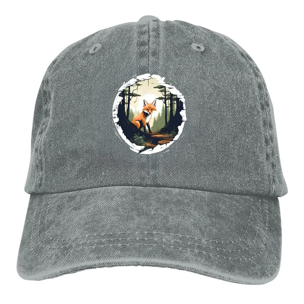 Washed Men's Baseball Cap On the Tree Trucker Snapback Caps Dad Hat A Fox In The Wild Golf Hats