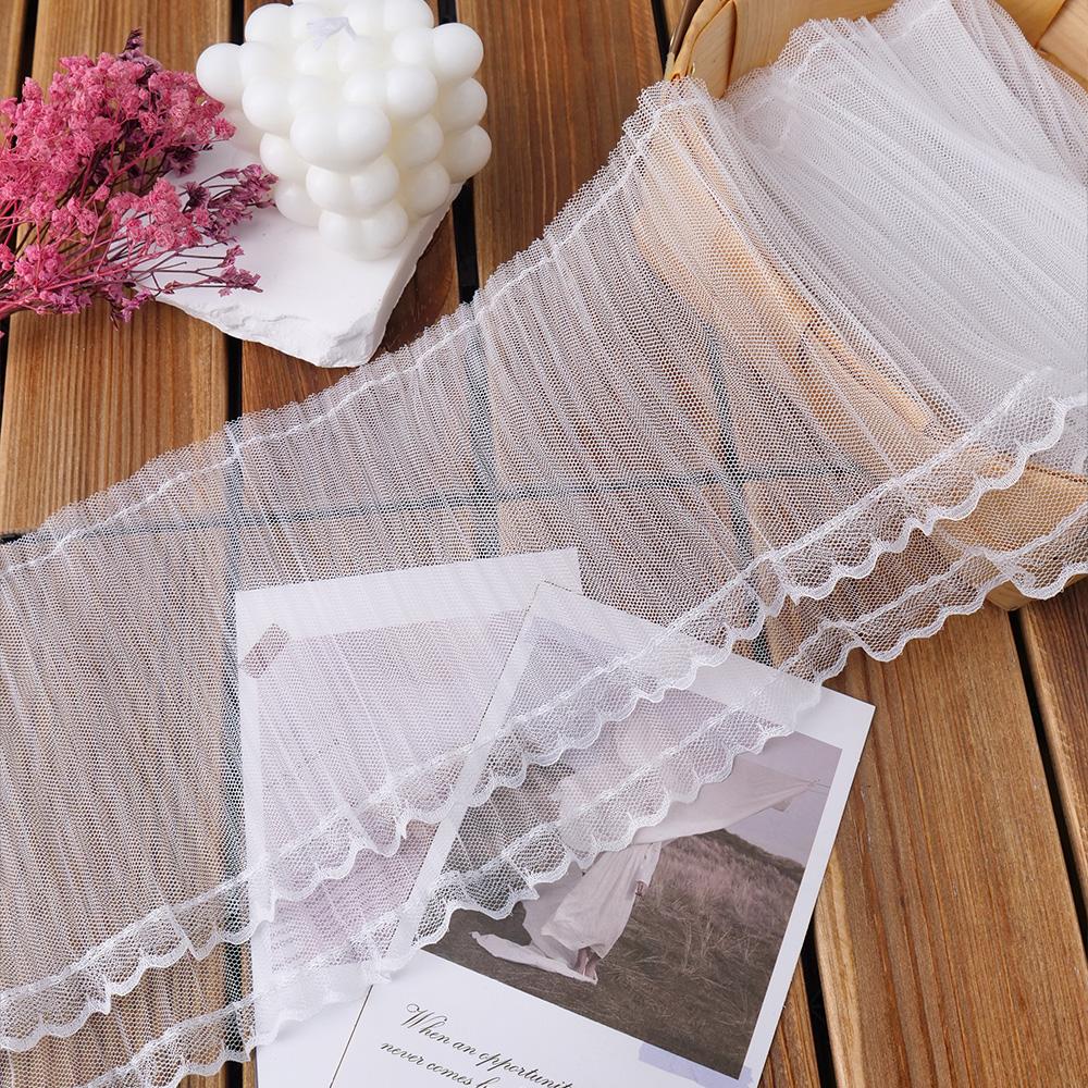 16CM Wide Double Layers Chiffon Mesh Pleated Fabric Fringe Ribbon Lace Trim Curtain Dress Hemline Sewing DIY Crafts Materials