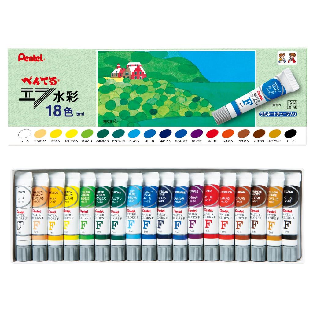 Pentel Акварель ламинированная 18 красок, Тюбик, Цвета, WFR-18