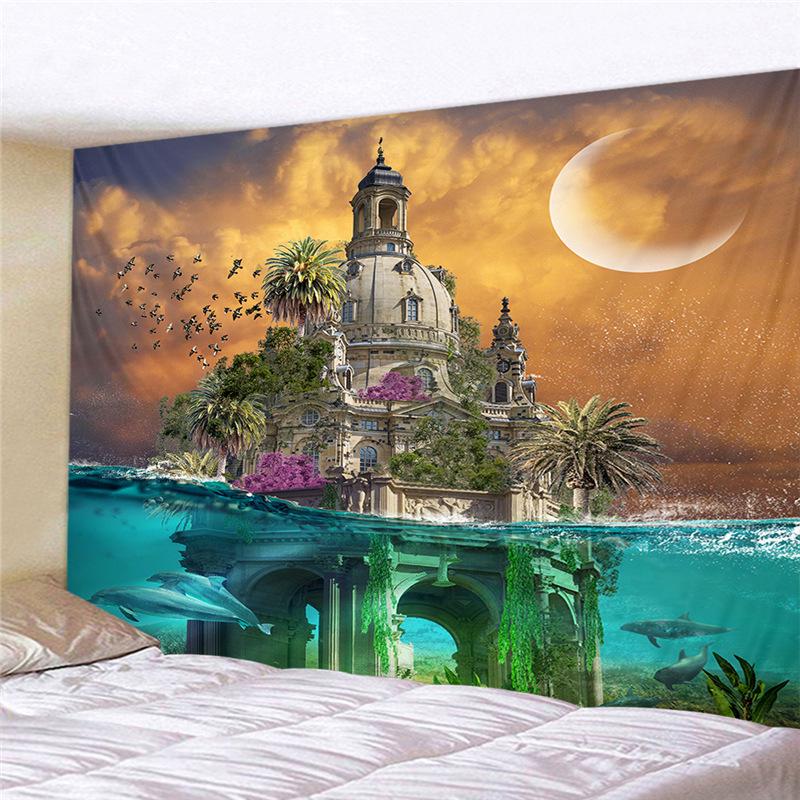 Paradise Wonderland Psychedelic Tapestry Wall Hanging Giant Mushroom House Bohemian Home Decor Wall Hanging Large Tapestry