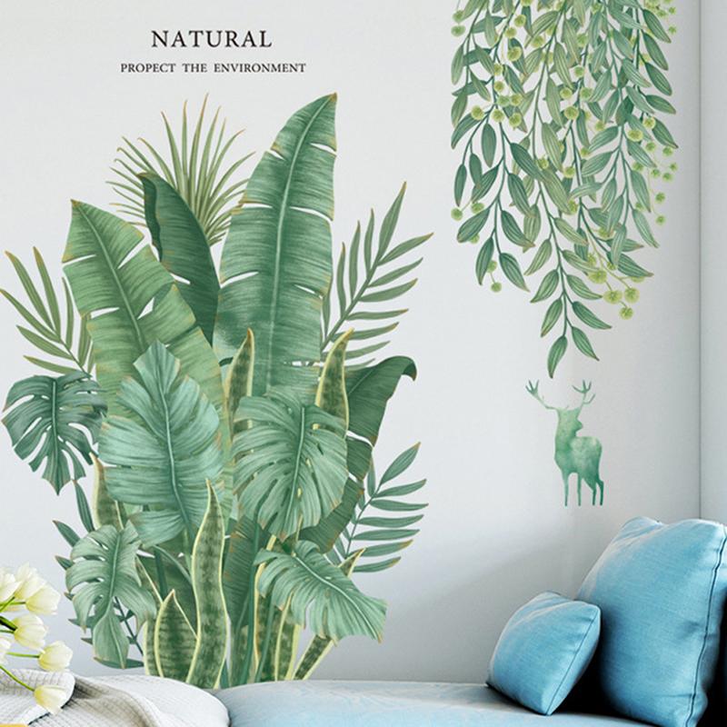 Green Leaves Wall Stickers For Home Living Room Decorative Vinyl Wall Decal Tropical Plants Diy Kid Door Murals Wallpaper