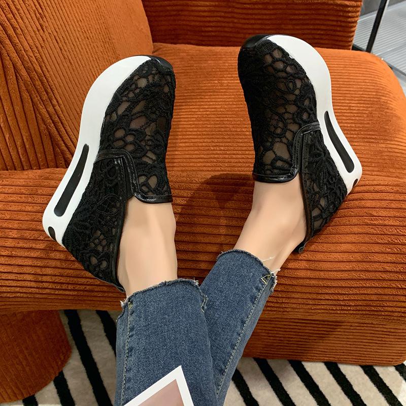 Одиночные туфли женские летние мокасины корейская версия кружевные сетчатые белые туфли повседневные женские туфли-муффины