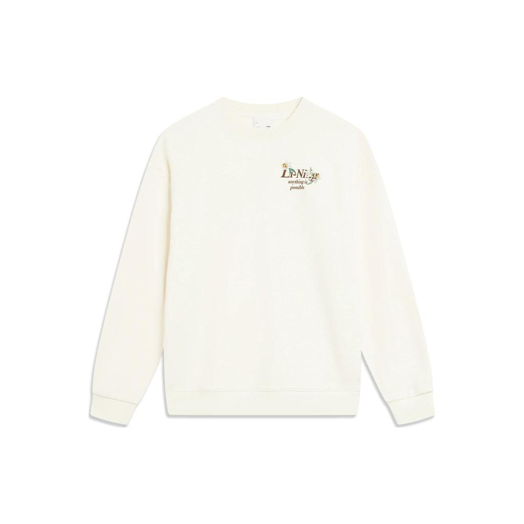 Li Ning Sports Lifestyle Series Floral Logo Флисовая теплая антибактериальная свободная толстовка Женская толстовка Off-White AWDTE46-1
