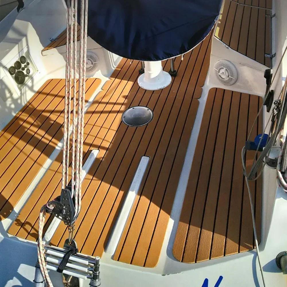 EVA Foam Boat Marine Flooring Faux Teak Decking Sheet Striped Yacht Mat 8 Styles Brown Gray Gold Black 2.4m Self-Adhesive
