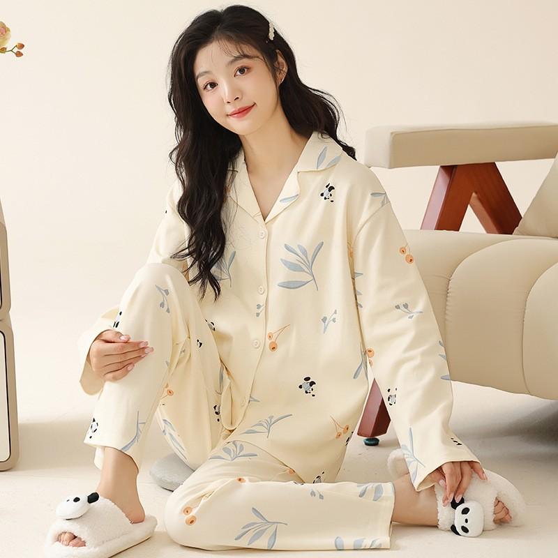 Women's Cardigan Long-sleeved Long Pants Cotton Pajamas Homewear   New Women's Cute Cartoon Comfortable Suit Can Be Worn Outside