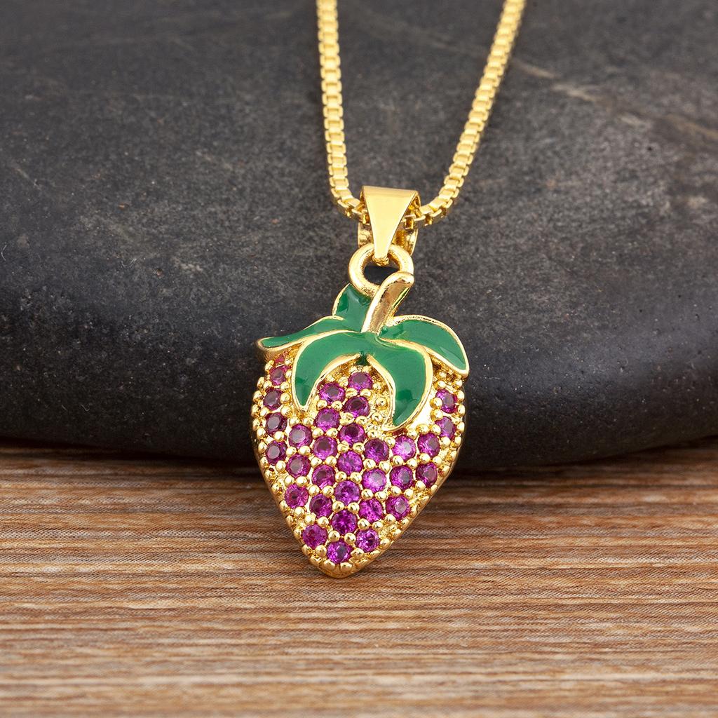 Nidin High Quality Apple/Grape/Cherry Sparkling Zircon Pendant Necklace For Women Men Fashion Cute Chain Link Jewelry Party Gift