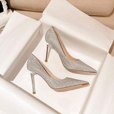 Женские хрустальные свадебные туфли: Серебристые туфли-стилеты для свадьбы и вечерней одежды