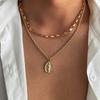 PuRui Модная тонкая цепочка 2 шт./набор Золотистый цвет Ожерелье для мужчин Классический креативный эллиптический кулон с портретом Эстетичный циркон Новый