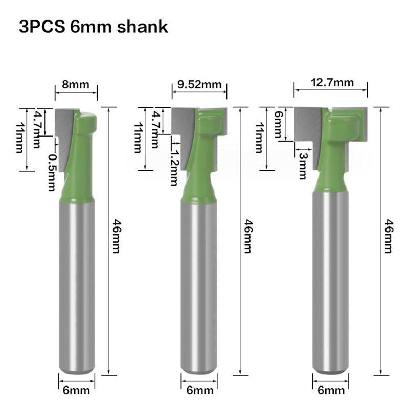 1/3 шт. 1/4 дюйма, 6 мм хвостовик, Т-образный паз, фреза, шестигранный болт, замочная скважина, деревообрабатывающая фреза, концевая фреза