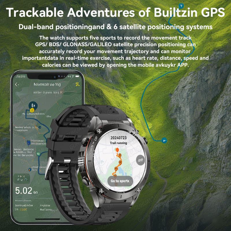 Спортивные умные часы GPS военного качества с Bluetooth-вызовом, мониторингом здоровья, компасом, водонепроницаемостью 3ATM, для плавания