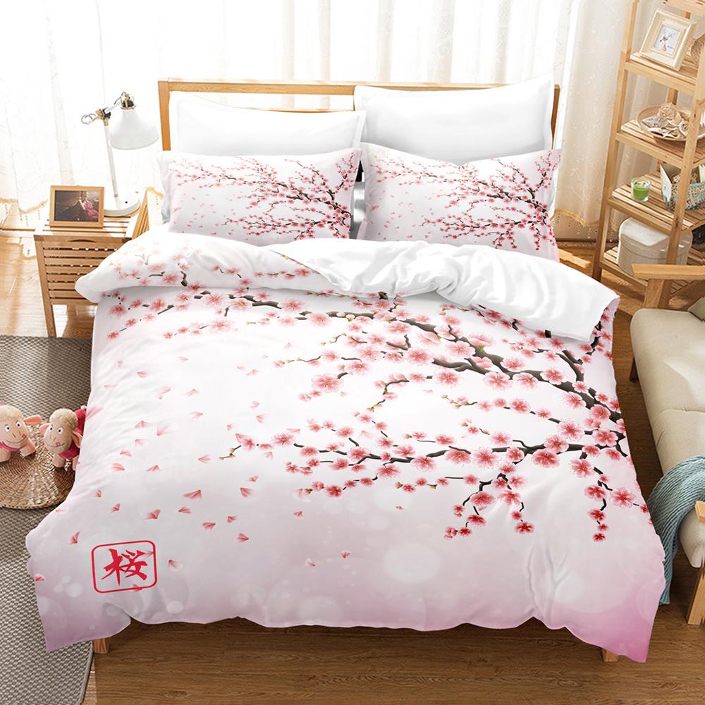 Purple Flowers Duvet Cover Set Polyester Comforter Cover King Queen Size Quilt Cover with Pillowcase for Girls Women Bedding Set