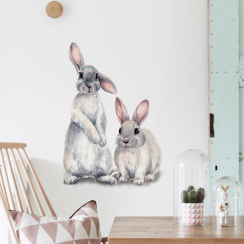 Two Cute Rabbits Wall Stickers Children's Kids Room Home Decoration Removable Wallpaper Living Room Bedroom Mural Bunny Decals 2025