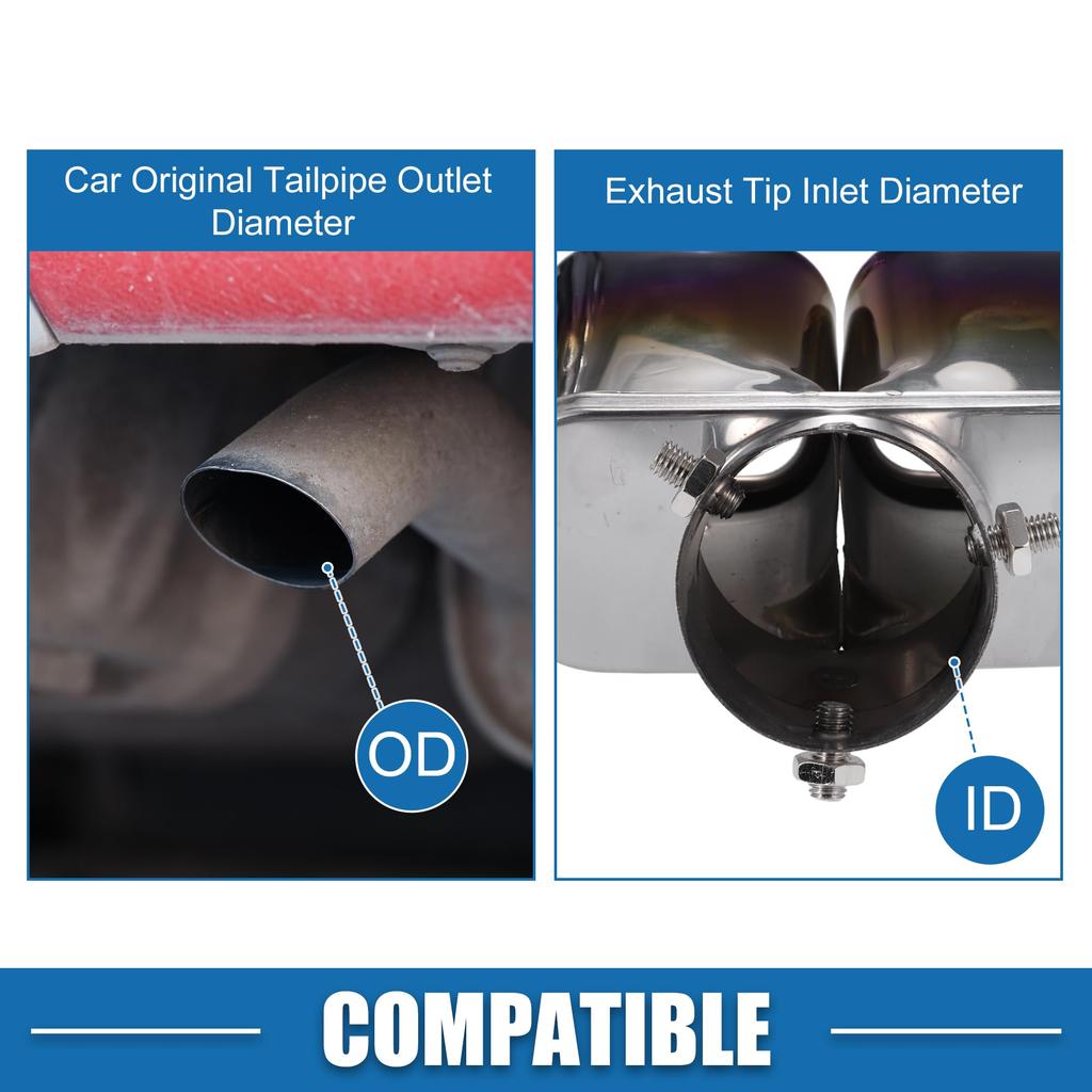 ABSOPRO Car Dual Exhaust End Curved 61mm 60x53mm 170mm Muffler Stainless Blue Frame Tailpipe, Inlet, Outlet, Length, Bolt-On Tip, Steel,