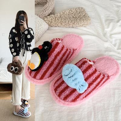 Милые мультяшные пушистые тапочки женские зимние новые домашние ленивые пушистые тапочки женские с закрытым носком полуторки