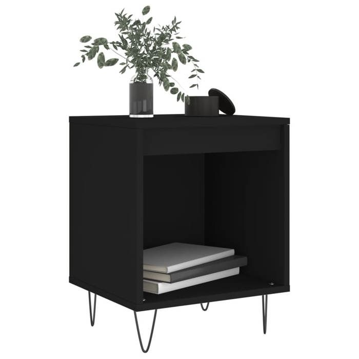 Table de chevet - Lot de 2 - Noir - Bois d'ingénierie - Pieds en métal