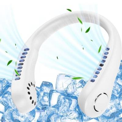 Портативный шейный вентилятор, бесшумный, перезаряжаемый через USB, регулируемая скорость, без лопастей - Белый