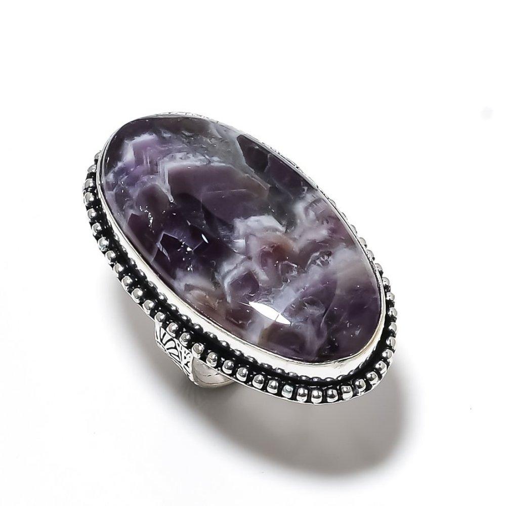 Chevron Amethyst Gemstone Handmade 925 Sterling Silver Jewelry Ring Size 6 R3V05