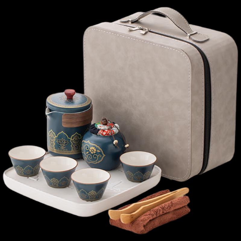 Chinese Style Ceramic Tea Gift Set with Travel Bag