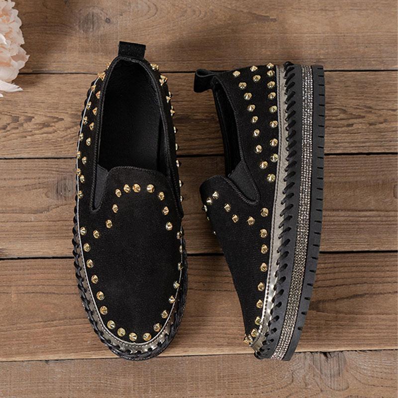 Большие размеры слипоны лоферы модные заклепки на плоской подошве толстая подошва швейные женские туфли на плоской подошве повседневные неглубокие уличные прогулочные туфли 2024