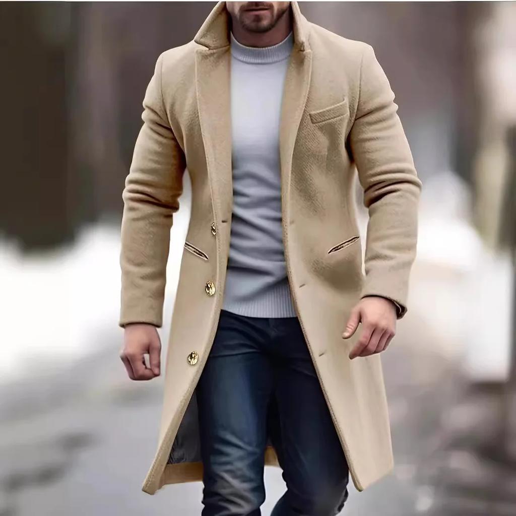 Mid-length Men's Woolen Coat Fashionable Casual Windbreaker Autumn and Winter Slimming Outline
