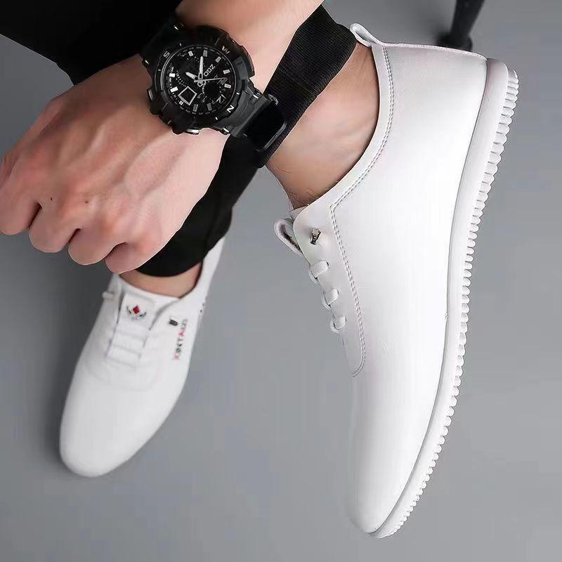 Мужская кожаная обувь, дышащие белые туфли, модные красивейшие дышащие туфли с мягкой подошвой и мягкой поверхностью, низкие дышащие туфли