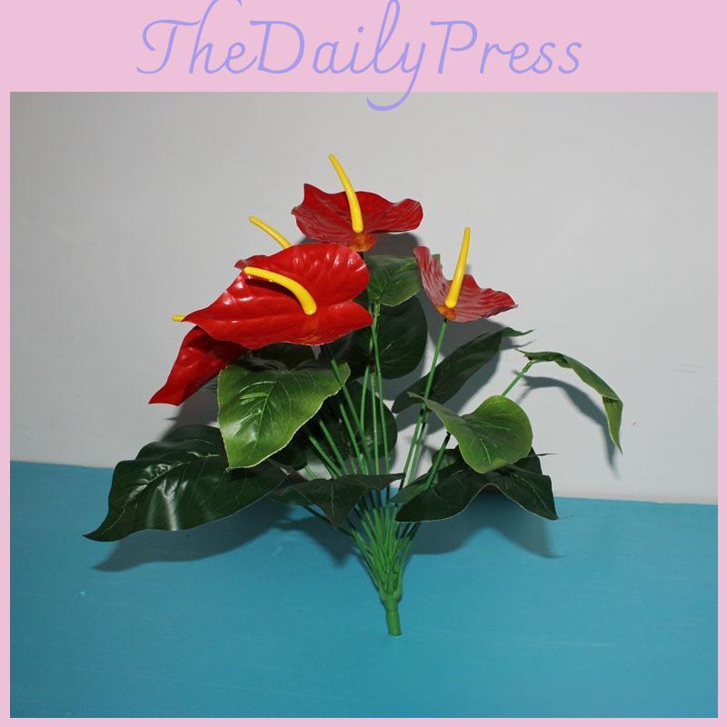 Антуриум Андре Линден Искусственное Зеленое Растение с Шелковыми Цветами для Декора Гостиной и Подарка