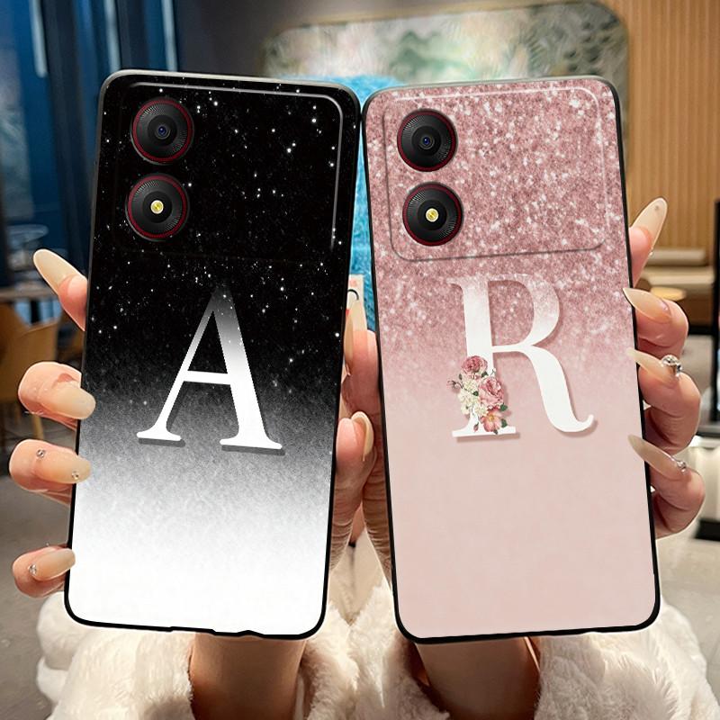 New Design Letter Flower Pattern Soft Silicone Black Phone Case For ZTE Blade A34 4G Anti-scratch Shell ZTE Blade A34 4G Casing