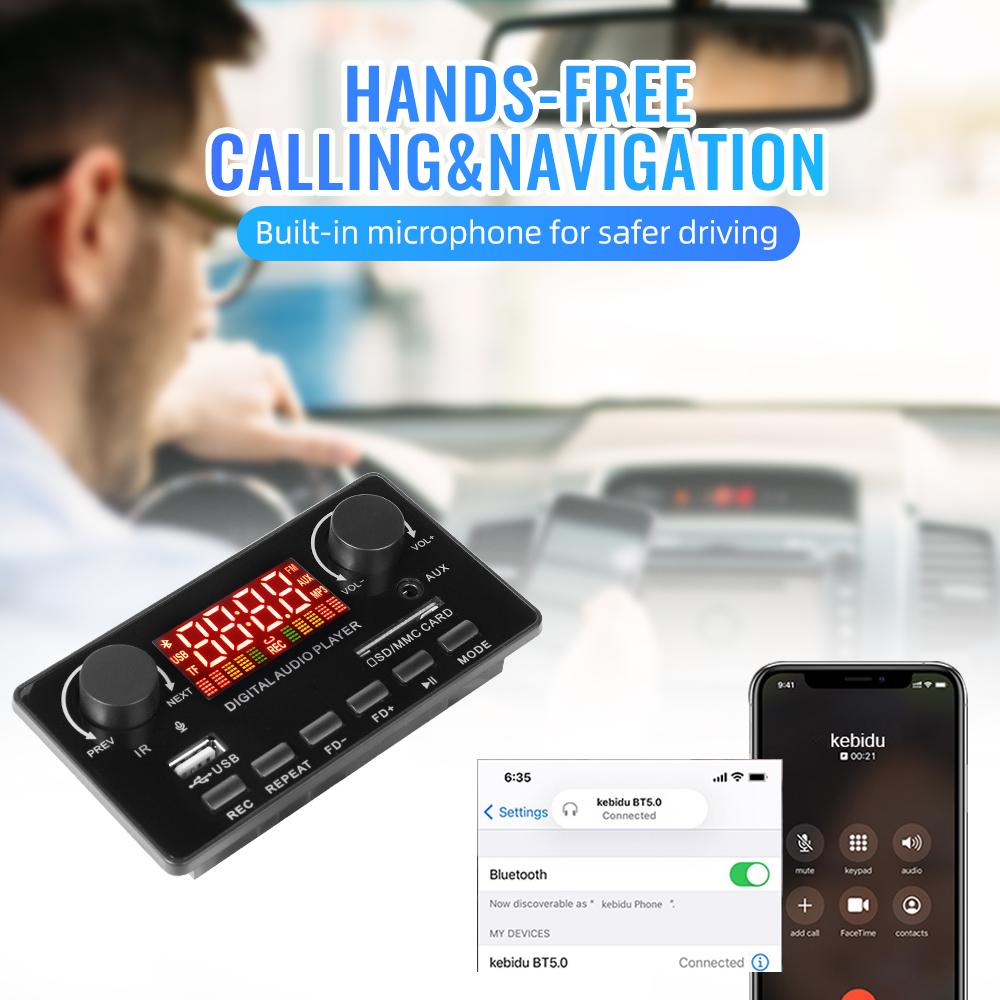 2*40 Вт усилитель мощности Bluetooth 5,0 плата декодера MP3 12 В постоянного тока автомобильный MP3-плеер USB модуль записи FM AUX радио Handsfree