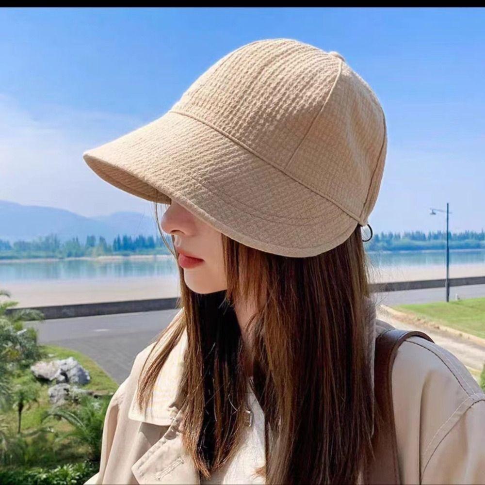 Waffle Sun Hat Foldable Peaked Cap Casual Fisherman Cap  Summer