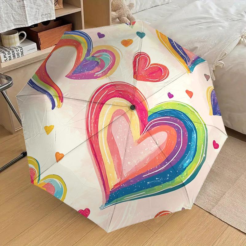 1pc Rainbow Hearts Decor Automatic Open/Close Umbrella, Formal Events - Ideal Gift for Family or Friends, Outdoor Accessory yy251211220