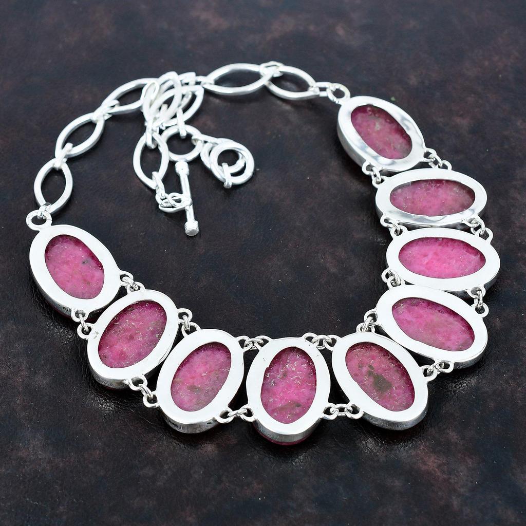Rhodonite Necklace 925 Sterling Silver Necklace Adjustable Chain Necklace Elegant Jewelry Gemstone Necklace Gifts for Women Handmade Jewelry