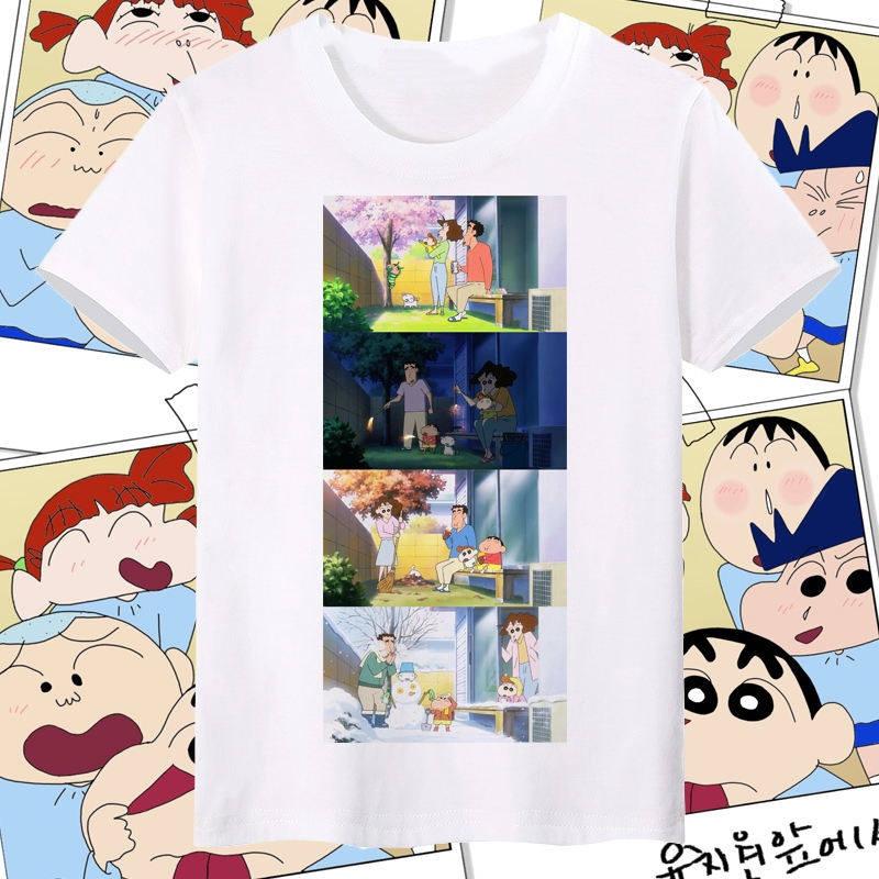 Crayon ShinChan All Characters Print TShirt 100 Cotton Casual Short Sleeve Tee Anime Cartoon Graphic Top for Adults Summer