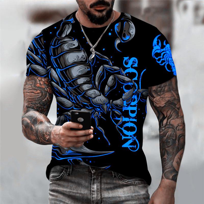 Футболки с рисунком скорпиона для мужчин, короткие рукава, круглый вырез, уличный 3D-принт с изображением животных, мужские футболки, большие размеры, летние повседневные топы