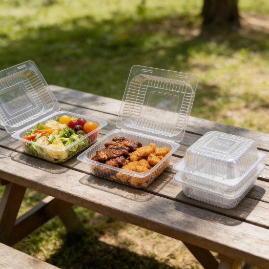 100 шт. Коробки для упаковки тортов 5,3 дюйма, прозрачный пищевой контейнер с крышками, утолщенные одноразовые коробки-ракушки для сэндвичей, десертов, гамбургеров, салатов